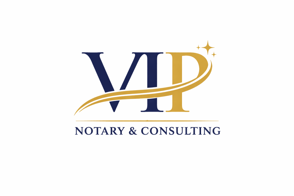 VIP logo in navy and gold letters